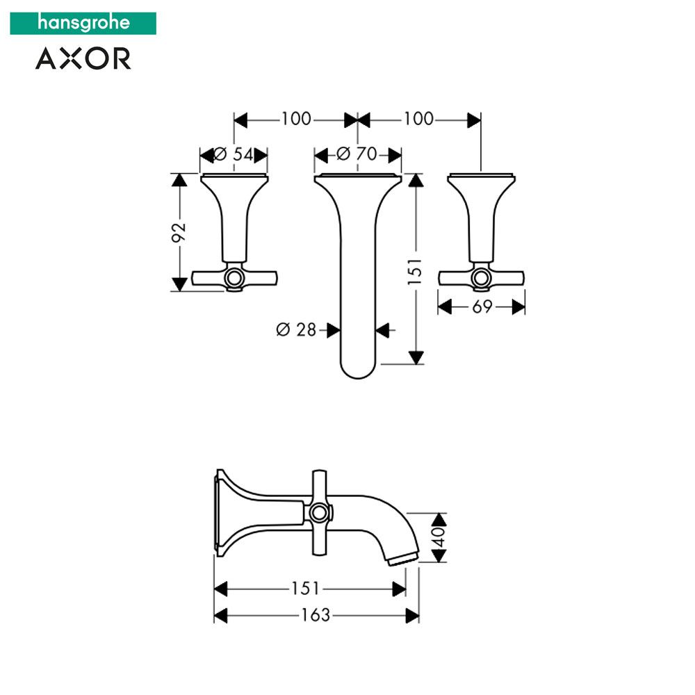 Hansgrohe Axor Terrano 3-gats wand wastafelmengkraan afbouwdelen kruisgreep chroom