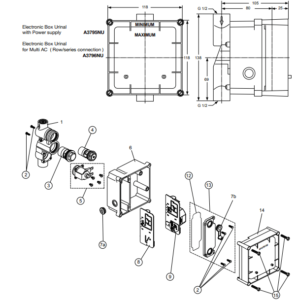 Ideal Standard elektronische urinoirspoeler voor wandinbouw diepte 19mm (chroom geborsteld)