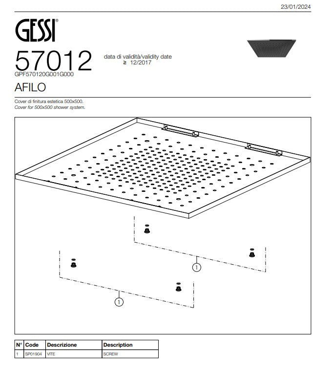 Gessi Afilo vierkant afdekplaat, cover 505x505 mm, mat zwart