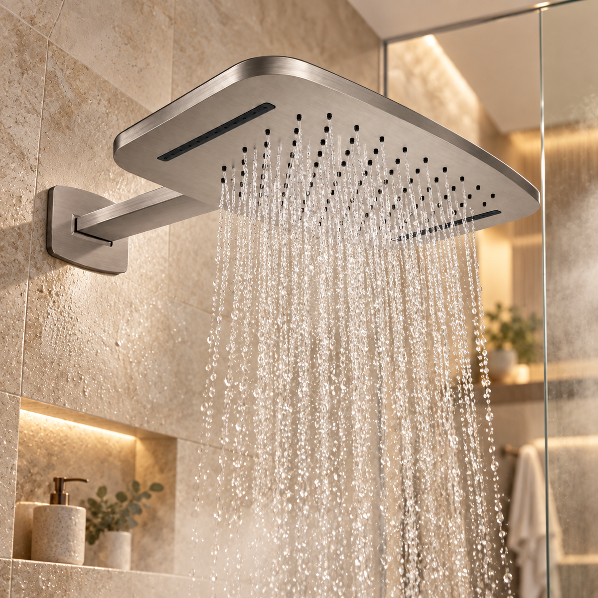 Wiesbaden Roca waterval hoofddouche met douchearm 40x25 Geborsteld Staal PVD