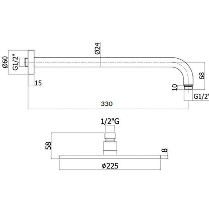 Huber Tratto thermostaat inbouw doucheset 3-weg met side body spray's, chroom 