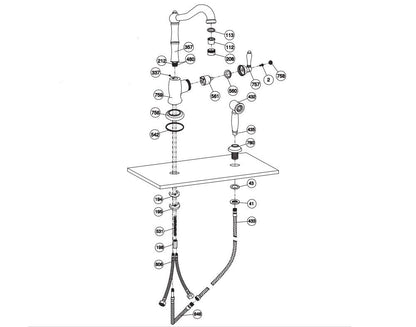 Nicolazzi Regal Classic keukenkraan met spoeldouche garnituur getrommeld messing