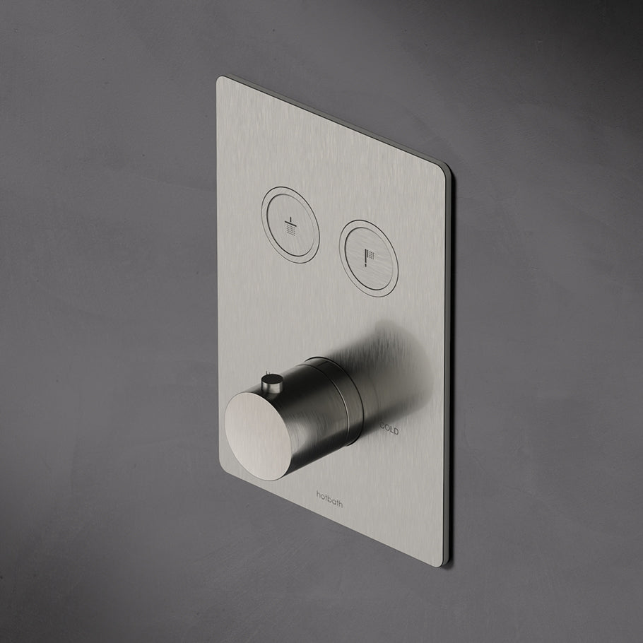 Hotbath Cobber afbouwdeel thermostaat 2 pushbuttons vierkant geborsteld nikkel