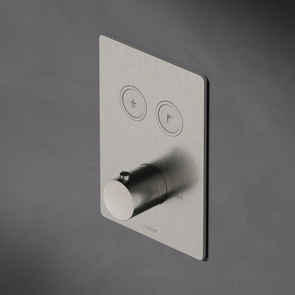 Hotbath Cobber afbouwdeel thermostaat 2 pushbuttons vierkant geborsteld nikkel