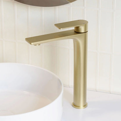 Treemme Ran highriser design wastafelkraan hoog model mat goud PVD