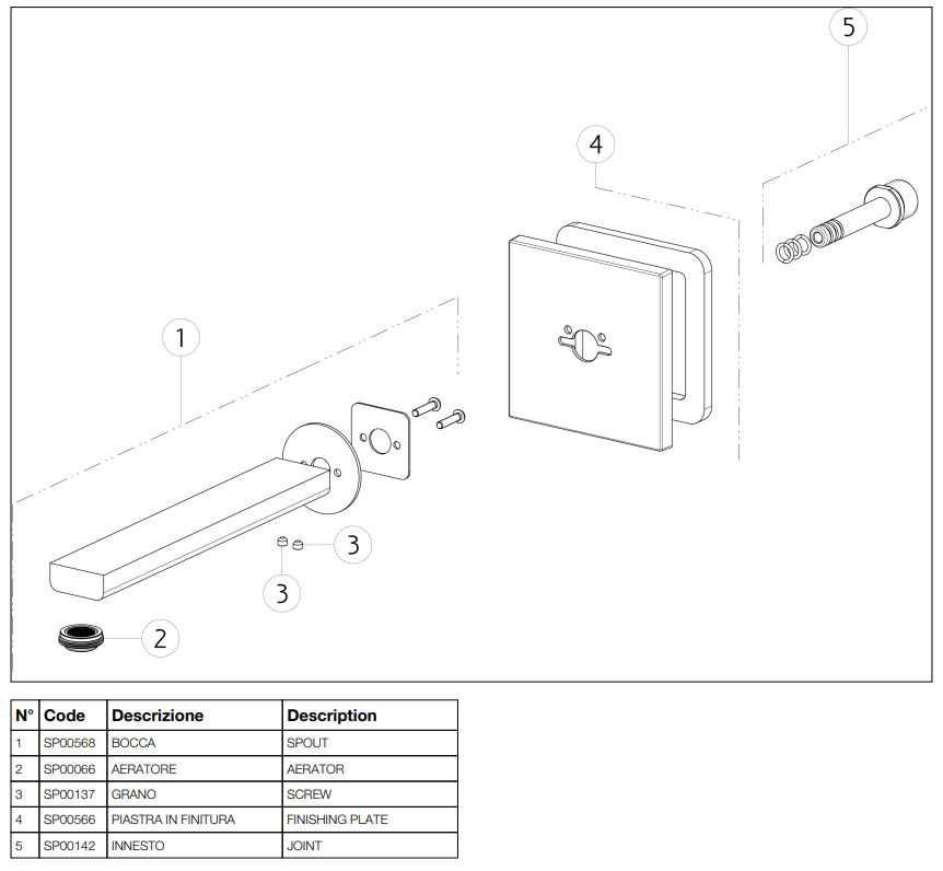 Gessi Via Manzoni afbouwdeel wanduitloop sprong 208 mm chroom