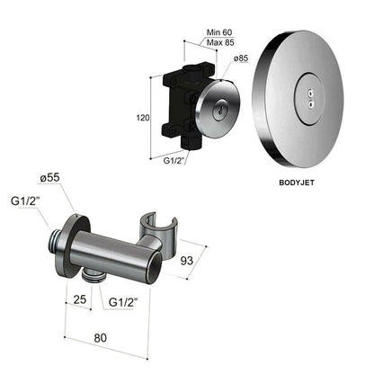 Hotbath Cobber complete inbouw Regendouche set met 3 Pushbuttons, 30 cm hoofddouche met wandbevestiging, Geborsteld nikkel
