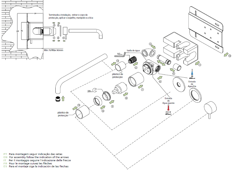 Waterevolution Flow inbouw tweegats wastafelkraan met uitloop 15cm mat zwart