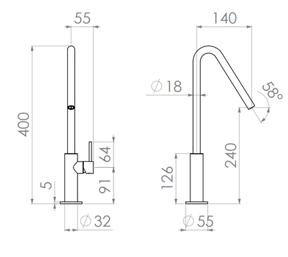Geda MME6-1 Minimè Design wastafelmengkraan met één hendel en hoge uitloop Chroom
