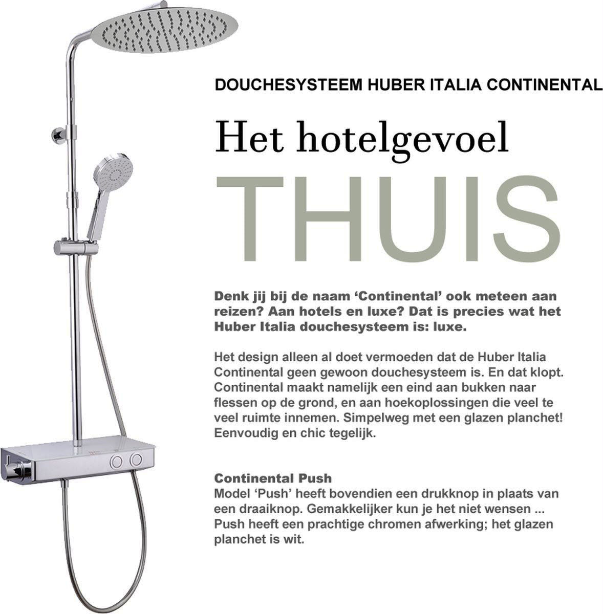 Huber Italia Contenital Push douchesysteem met thermostaat en planchet – chroom/wit