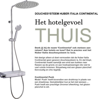 Huber Italia Contenital Push douchesysteem met thermostaat en planchet – chroom/wit
