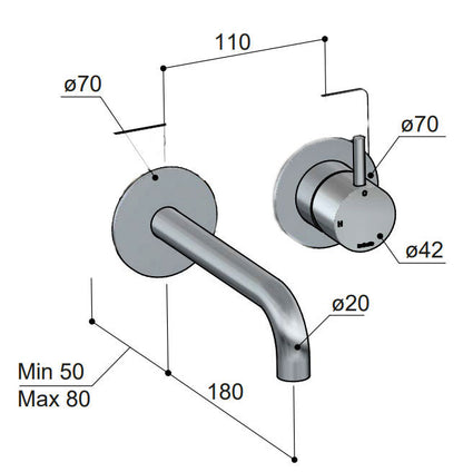 Hotbath Cobber CB105EXT wastafelmengkraan afbouwdeel met 18 cm uitloop, geborsteld koper PVD