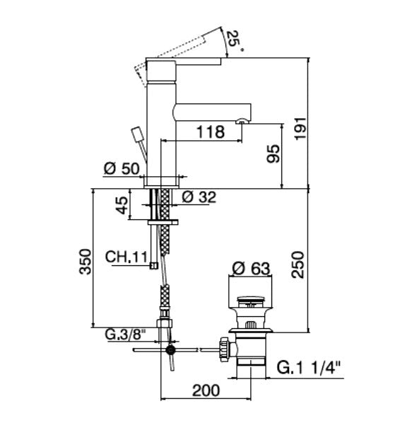 Huber Tratto wastafelmengkraan met waste bediening chroom