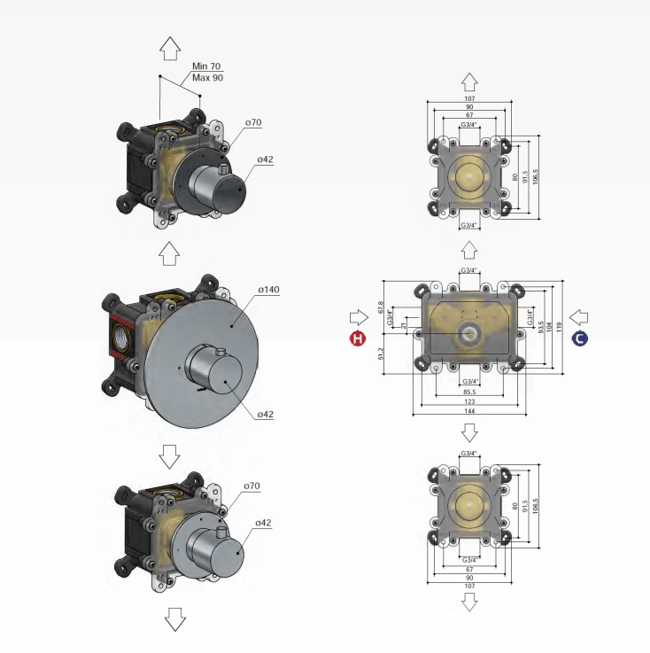 Hotbath Cobber CB007 inbouw douchethermostaat met twee stopkranen zwart chroom