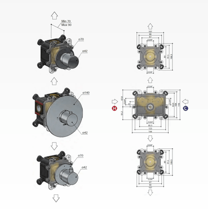 Hotbath Cobber CB007 inbouw douchethermostaat met twee stopkranen zwart chroom