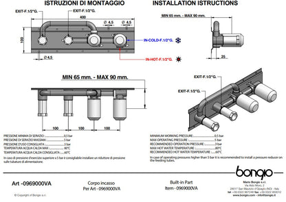 Bongio Project inbouw wand badmengkraan 16 cm uitloop incl. handdoucheset en 2-weg omstel