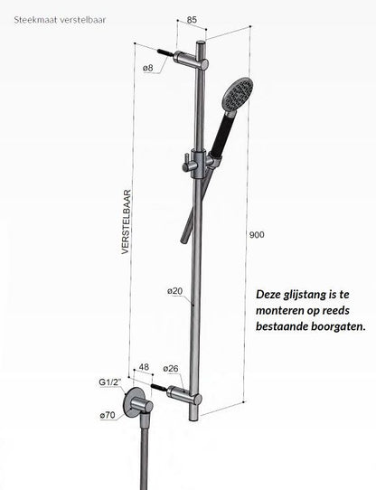 Hotbath Cobber IBS20BL Get Together inbouw doucheset met glijstang en 20 cm hoofddouche, mat zwart