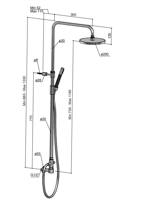 Hotbath Cobber stortdouche met hoofddouche en handdouche nikkel (zonder kraan) 