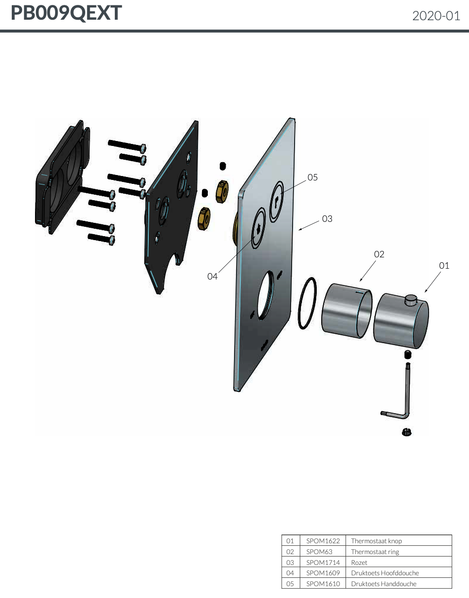 Hotbath Cobber afbouwdeel thermostaat 2 pushbuttons vierkant geborsteld nikkel