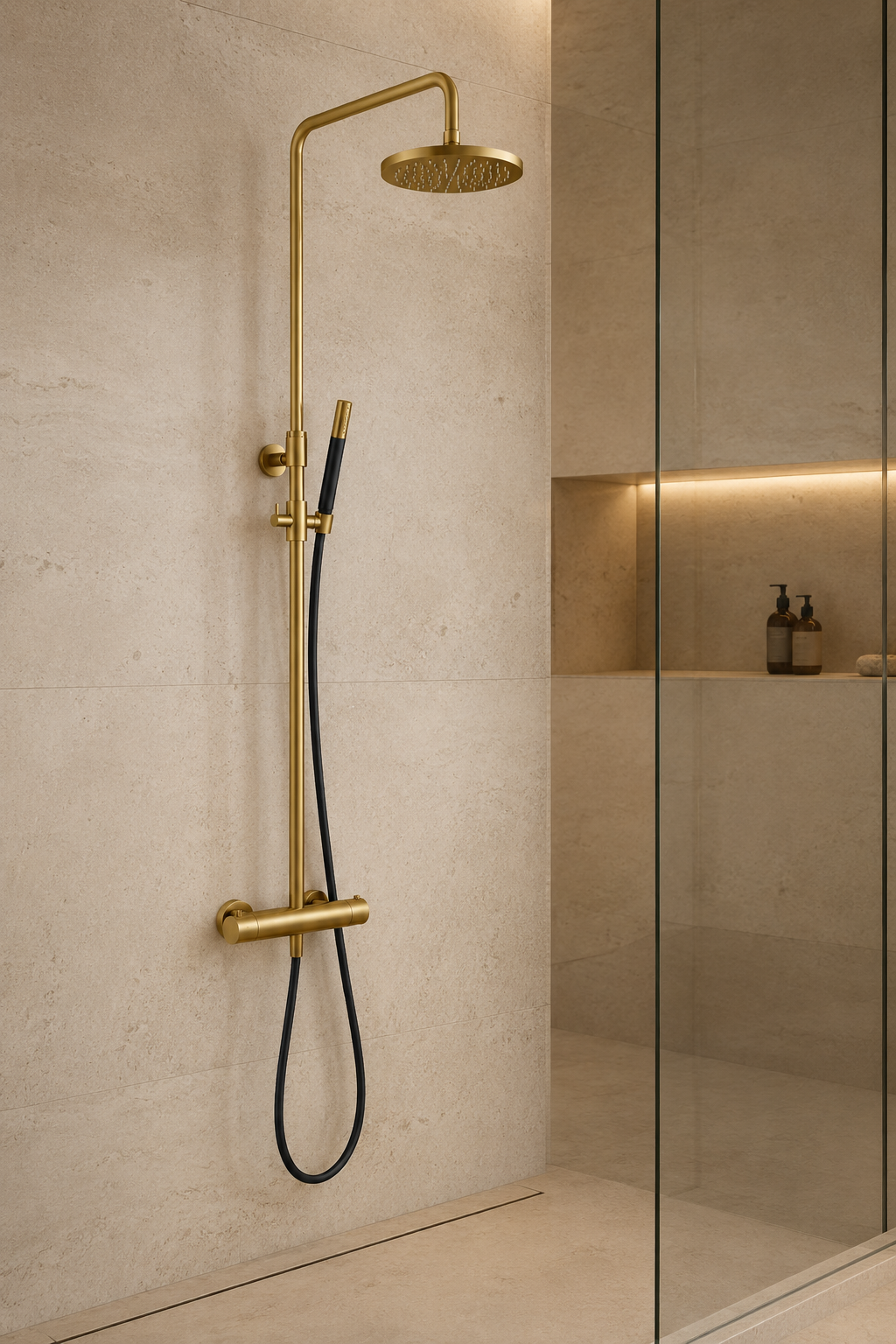 Hotbath Cobber SDS9BBP thermostatische regendoucheset met Ø 20 cm hoofddouche – Geborsteld Messing PVD