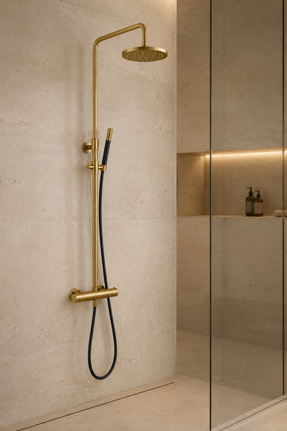 Hotbath Cobber SDS9BBP thermostatische regendoucheset met Ø 20 cm hoofddouche – Geborsteld Messing PVD
