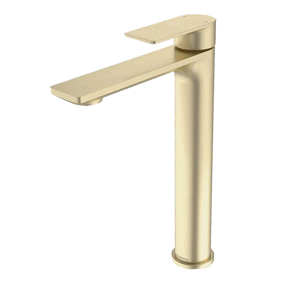 Treemme Ran highriser design wastafelkraan hoog model mat goud PVD