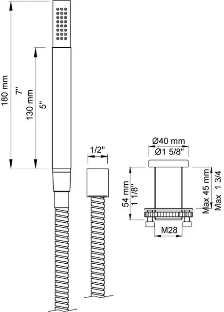 Vola T1MS/150-40 handdouche uittrekbaar met doucheslang 1,5 meter RVS