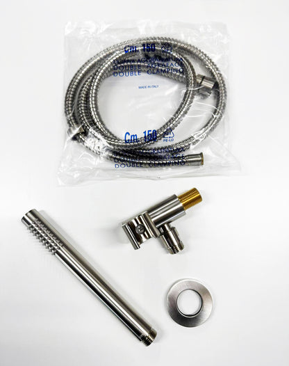 Bongio Round Wellness Duplex handdouche set met doucheslang en wanduitlaat, geborsteld mat nikkel