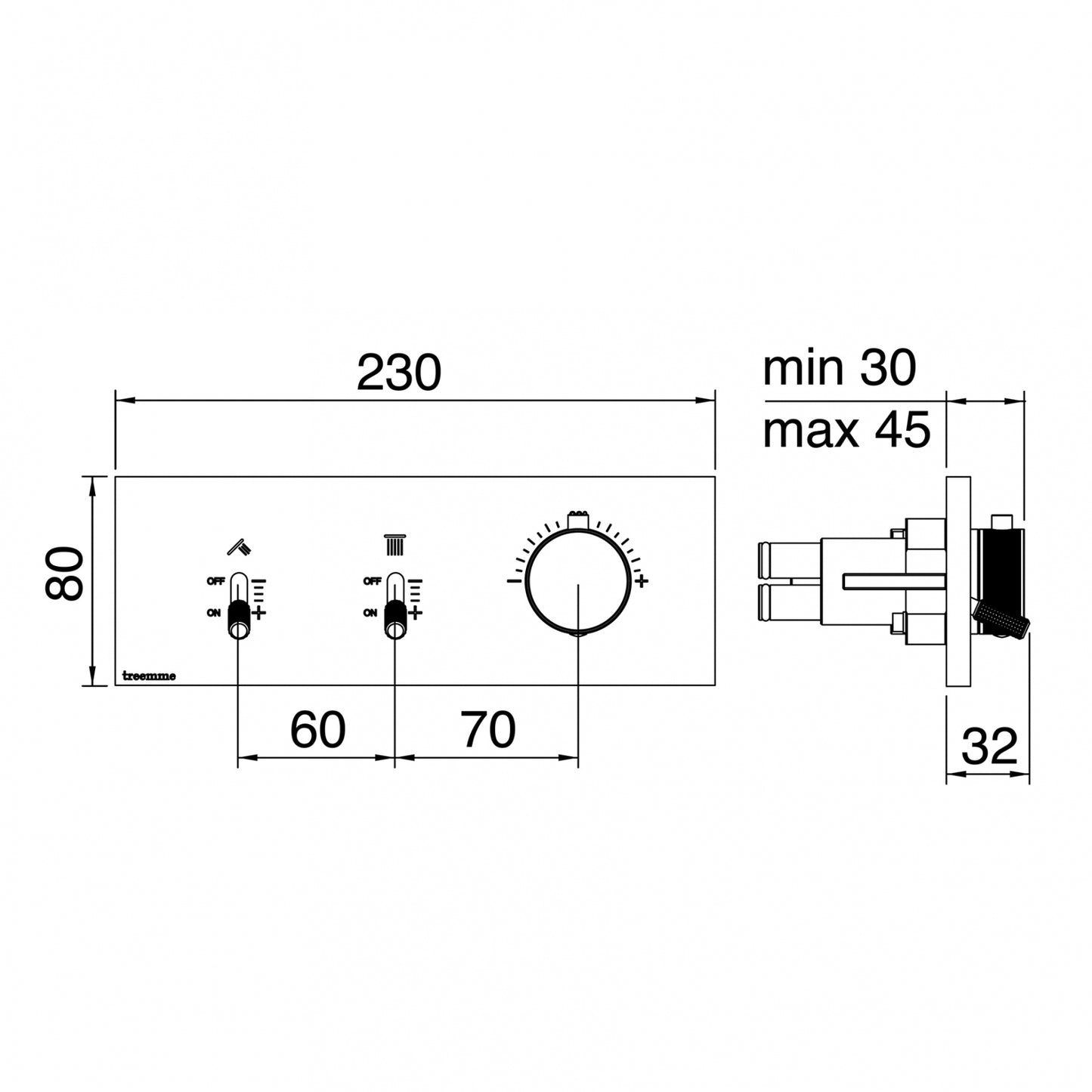 Treemme Watt design inbouw douchekraan thermostatisch met omstel RVS/INOX