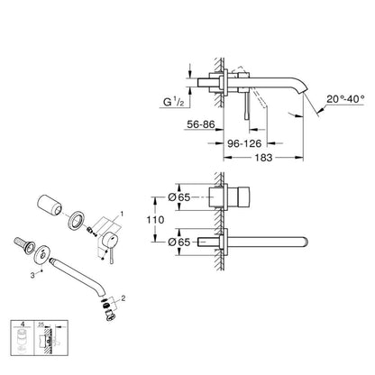 Grohe Essence M-Size eengreeps wastafelkraan afbouwdeel 183 mm, geborsteld cool sunrise