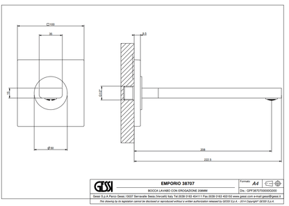 Gessi Via Manzoni afbouwdeel wanduitloop sprong 208 mm chroom