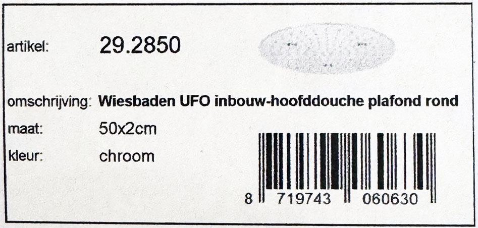 Wiesbaden UFO inbouw hoofddouche, regendouche plafond 50 cm, chroom