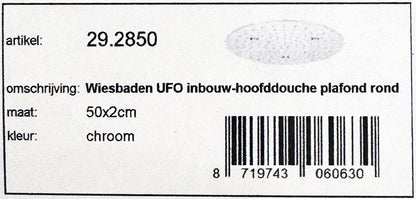 Wiesbaden UFO inbouw hoofddouche, regendouche plafond 50 cm, chroom