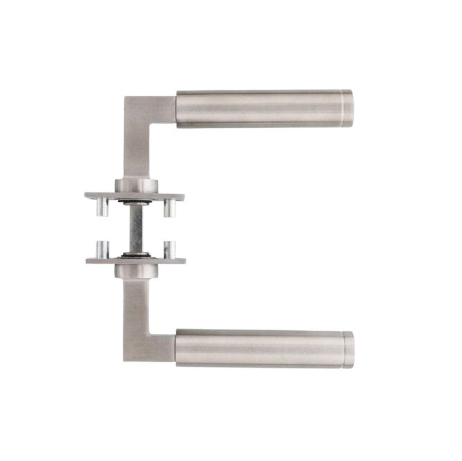 9 sets Intersteel Baustil deurkrukken op vierkant magneet rozet verdekt, RVS