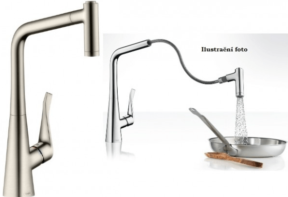 Hansgrohe Metris M71 New keukenkraan met uittrekbare vuistdouche brushed steel