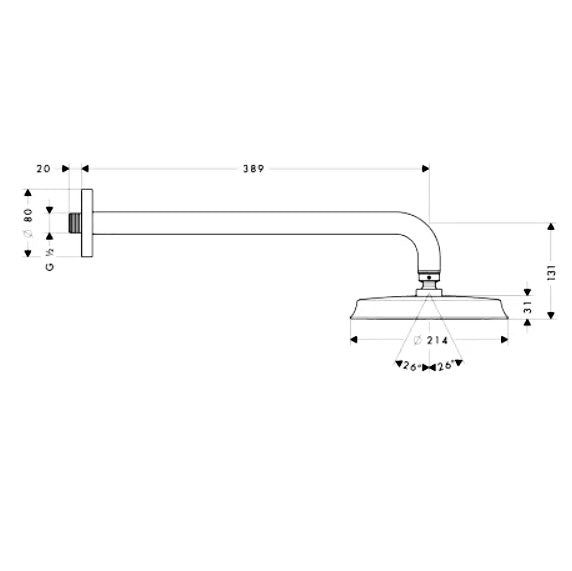 Hansgrohe Raindance Classic hoofddouche 210 mm met douchearm, Geborsteld nikkel