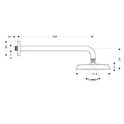 Hansgrohe Raindance Classic hoofddouche 210 mm met douchearm, Geborsteld nikkel