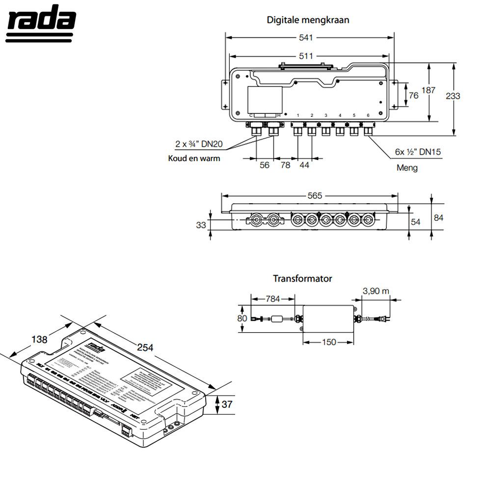 Rada Outlook digitale mengkraan voor maximaal 6 douches