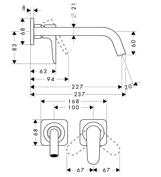 Hansgrohe AXOR Citterio M wastafelkraan wand inbouw voorsprong 227 mm, chroom