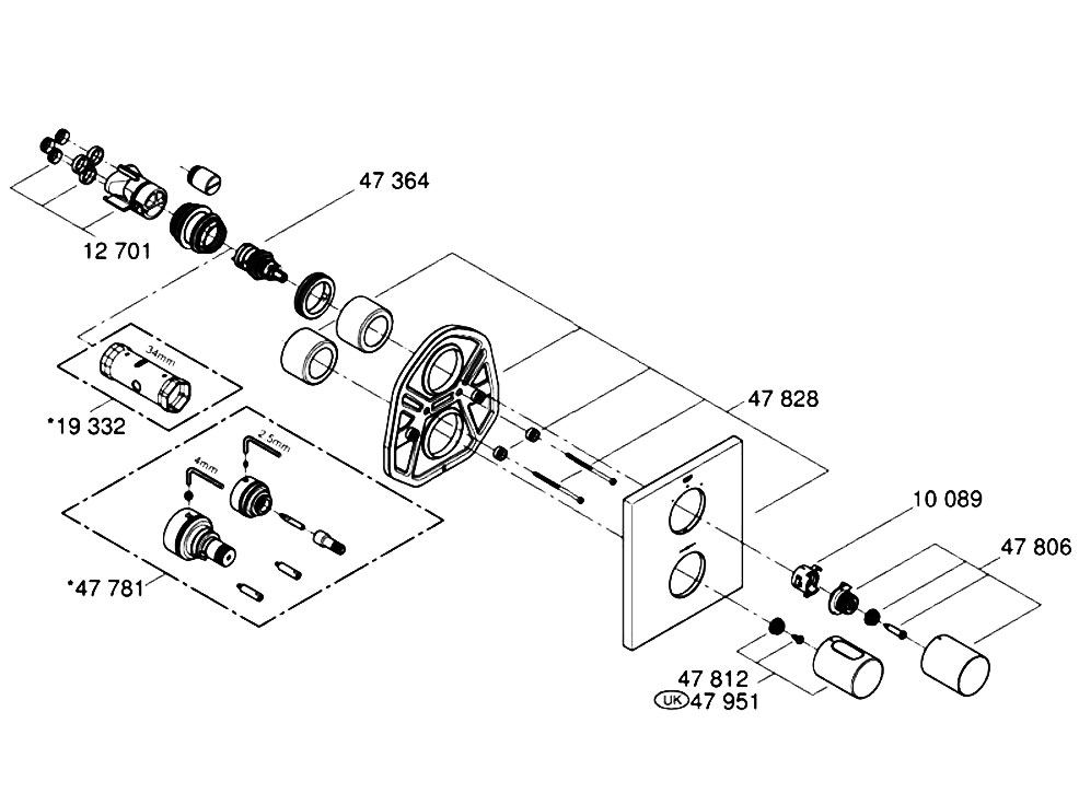 Grohe Grohtherm Cosmopolitan 3000 inbouw doucheset met 230 mm vierkant hoofddouche chroom