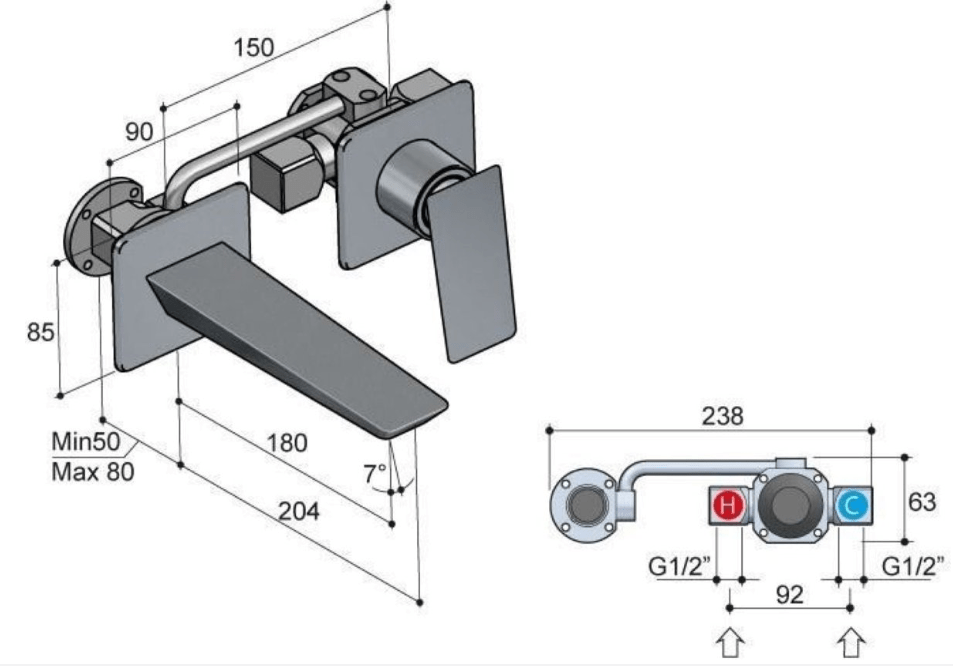 Hotbath BRO BR005 design inbouw wastafelmengkraan chroom