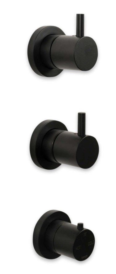 Bongio Squadra met Thermostaatkraan met Losse Stopkranen, Douchearm en Handdoucheset Mat Zwart