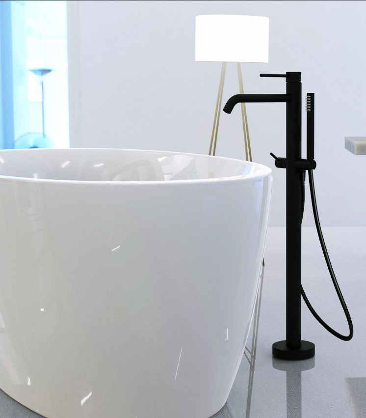 Paffoni Light Vrijstaande bad/douchemengkraan met omsteller en handdouche, Mat zwart