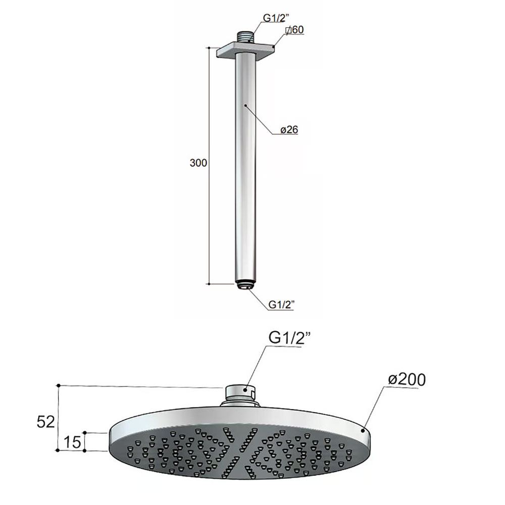 Hotbath Mate hoofddouche ø 20cm met plafondbevestiging, chroom