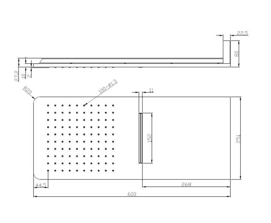 Wiesbaden Rombo waterval hoofddouche 800x600 mm, chroom